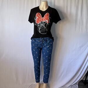 Disney Minnie Mouse Spider Web Bow Halloween Tee Black